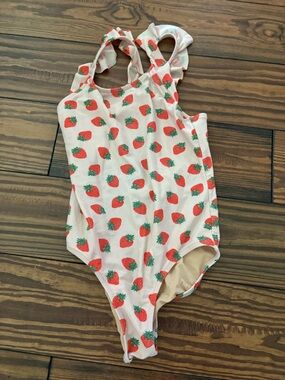 Girls Crewcuts Strawberry Print Bodysuit in White, Red & Green